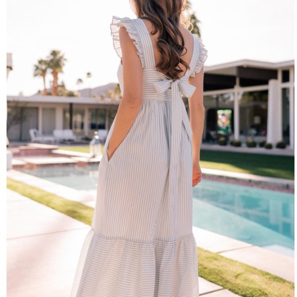 Gal Meets Glam Collection - Jasmine Blue and White Striped Dress - Bow Back - Picture 4 of 10